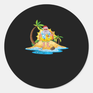 Tropical Beach Summer Sunset Funny Santa Christmas Classic Round Sticker