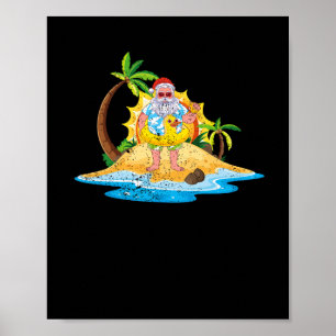Tropical Beach Summer Sunset Funny Santa Christmas Poster