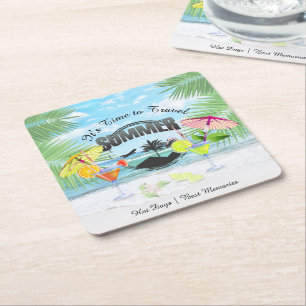 Tropical Beach, Summer Vacation   Personalised Square Paper Coaster