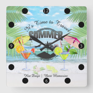 Tropical Beach, Summer Vacation Personalised Square Wall Clock