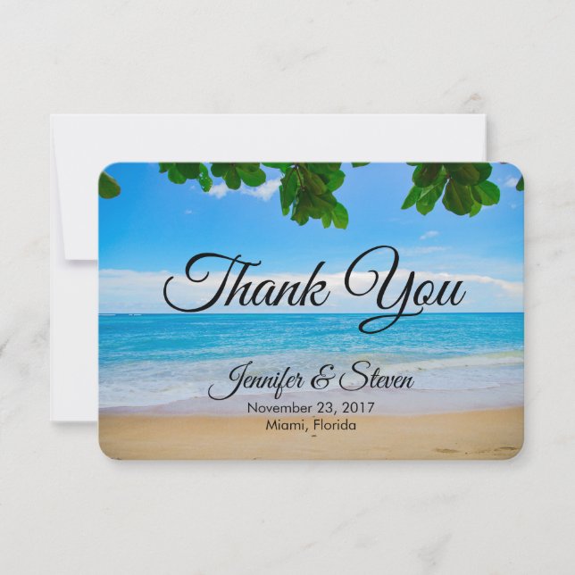 Tropical Beach Sun Sand and Sea Wedding Thank You Invitation (Front)