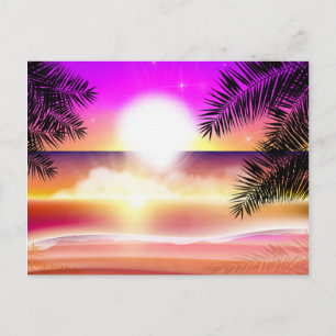 Tropical Beach Sun with Colourful Ocean Wave Postcard