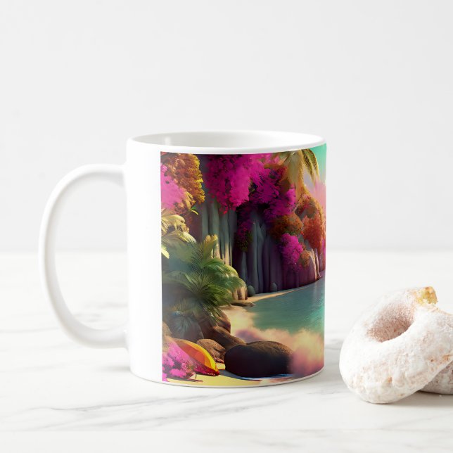 Tropical Beach sunrise  Coffee Mug (With Donut)