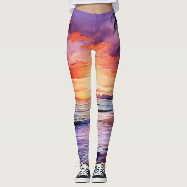 Tropical Beach Sunset #1 Leggings  (Front)