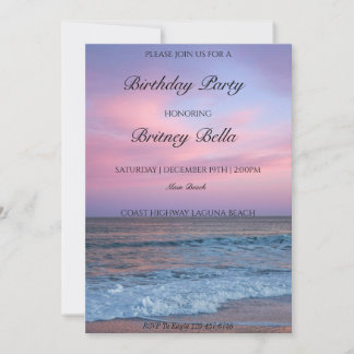 Tropical Beach Sunset Birthday Party  Invitation