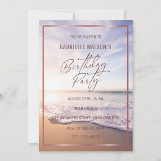 Tropical Beach Sunset Birthday Party  Invitation