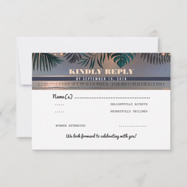 Tropical Beach Sunset Destination Wedding RSVP (Front)