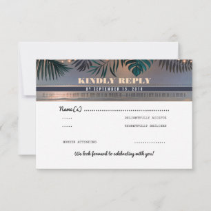 Tropical Beach Sunset Destination Wedding RSVP Card