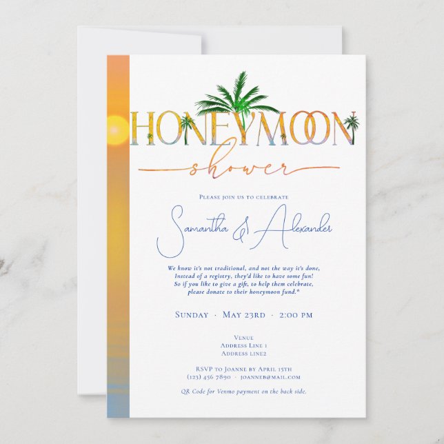 Tropical Beach Sunset Honeymoon Couples Shower  Invitation (Front)
