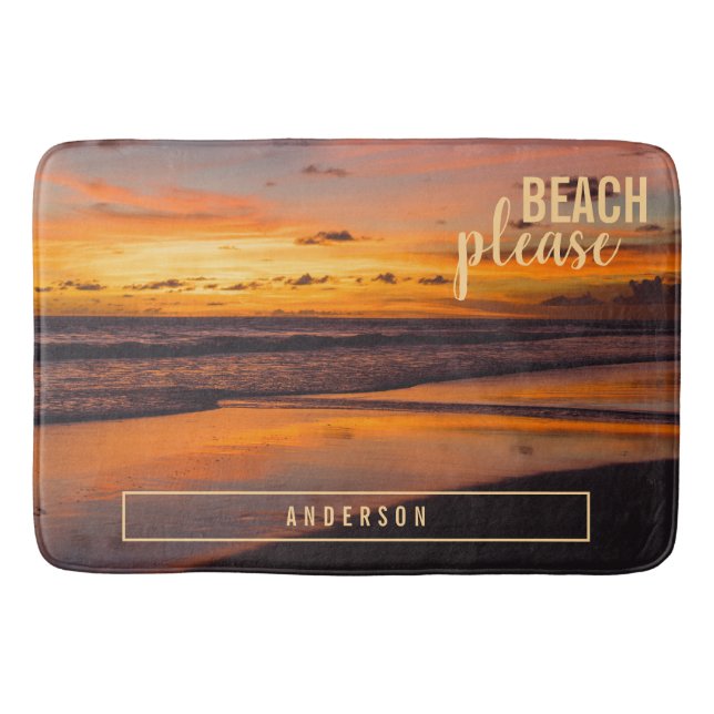Tropical Beach Sunset Orange Yellow Bath Mat (Front)