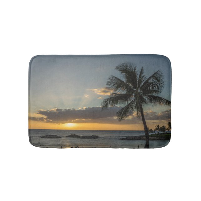 Tropical Beach Sunset Palm Tree Bath Mat (Front)