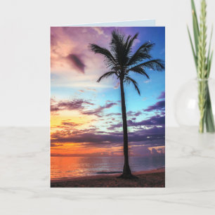Tropical Beach Sunset Palm Tree Card