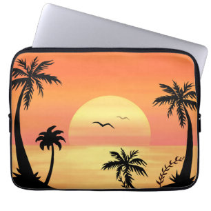 Tropical Beach Sunset Palm Tree Silhouette Art Laptop Sleeve