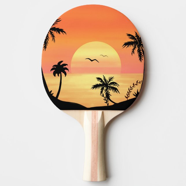 Tropical Beach Sunset Palm Tree Silhouette Art Ping Pong Paddle (Front)