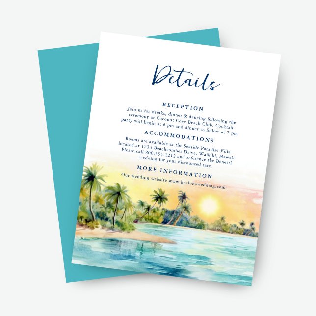 Tropical Beach Sunset & Palm Tree Wedding Details Enclosure Card (Creator Uploaded)