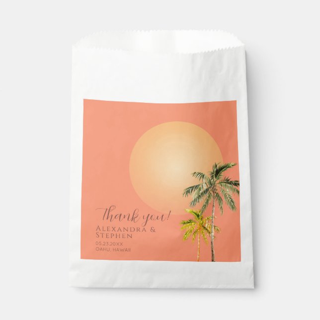 Tropical Beach Sunset & Palm Trees Minimal Wedding Favour Bag (Front)