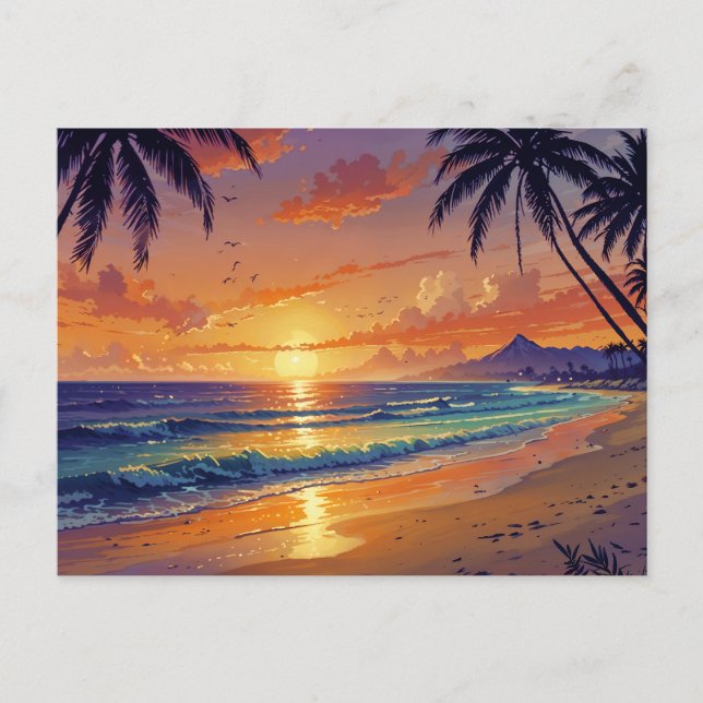 Tropical Beach Sunset Postcard (Front)