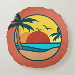 Tropical Beach Sunset Round Cushion