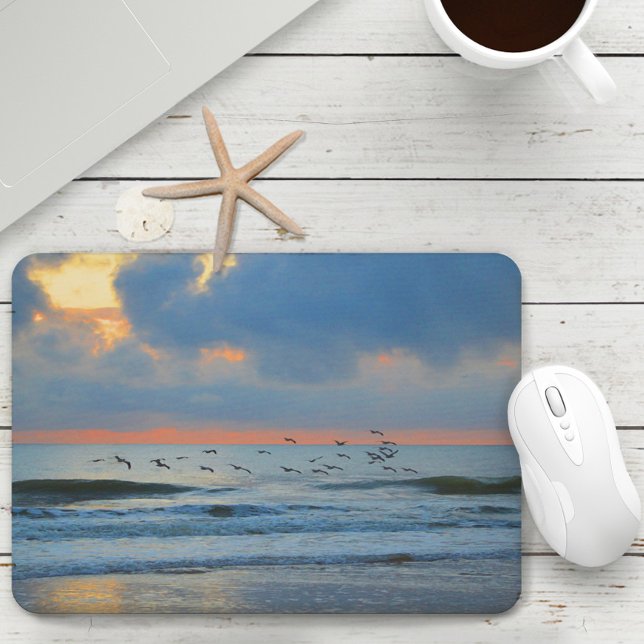 Tropical Beach Sunset Scenic Sky Ocean Seagulls Mouse Pad (Tropical Beach Sunset Scenic Sky Ocean Seagulls Mouse Pad)