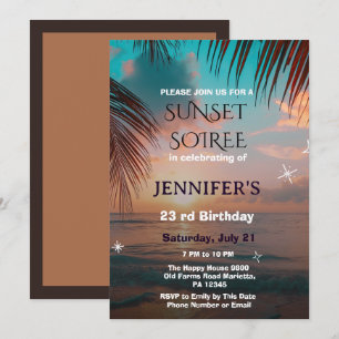 Tropical Beach Sunset Soiree Birthday Invitation