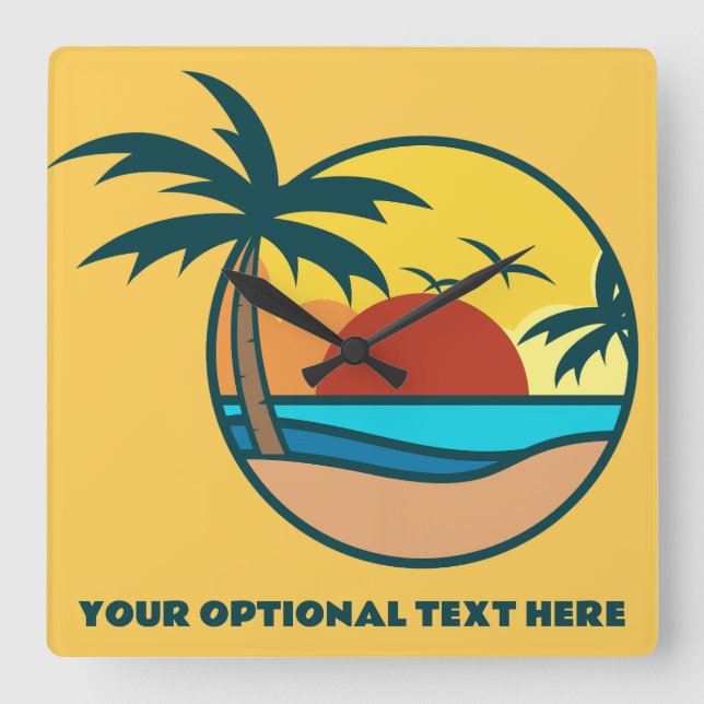 Tropical Beach Sunset Square Wall Clock (Front)