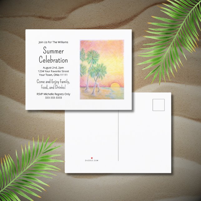 Tropical Beach Sunset Summer Party  Invitation Postcard (Creator Uploaded)