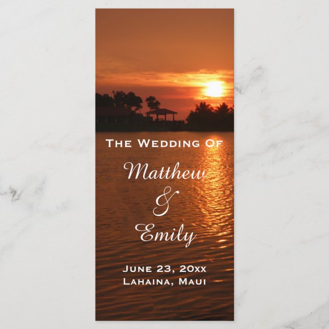 Tropical Beach Sunset Wedding Program (Front)