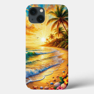 Tropical Beach Sunset With Palm Trees iPhone 13 Case