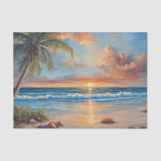 Tropical Beach Sunset with Palm Trees  Tissue Paper (Front)