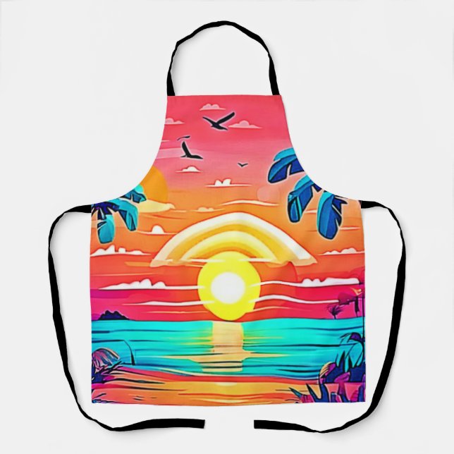 Tropical Beach Sunset with Rainbow Apron (Front)