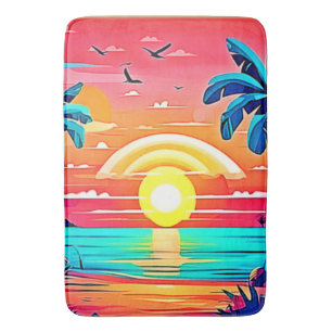 Tropical Beach Sunset with Rainbow Bath Mat