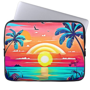 Tropical Beach Sunset with Rainbow Laptop Sleeve