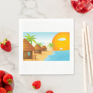 Tropical Beach Sunset with Thatched Huts Napkin