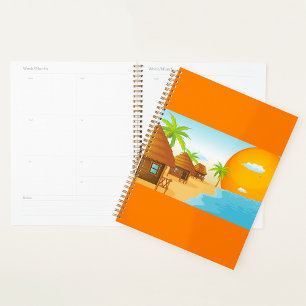 Tropical Beach Sunset with Thatched Huts  Planner