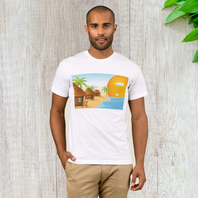 Tropical Beach Sunset with Thatched Huts  T-Shirt (Creator Uploaded)