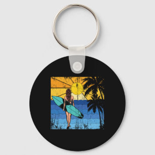 Tropical Beach Surf Sunset Surfboard Surfer Ocean Key Ring