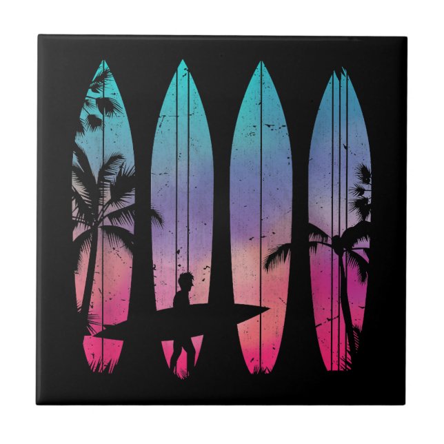 Tropical Beach Surf Surfboard Surfing Surfer Ocean Ceramic Tile (Front)