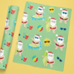 Tropical Beach Surfing Santa Cute Christmas Wrapping Paper<br><div class="desc">This design was created through digital art. It may be personalised by clicking the customise button and changing the colour, adding a name, initials or your favourite words. Contact me at colorflowcreations@gmail.com if you with to have this design on another product. Purchase my original abstract acrylic painting for sale at...</div>