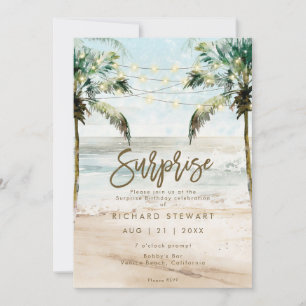 tropical beach surprise birthday party invitation