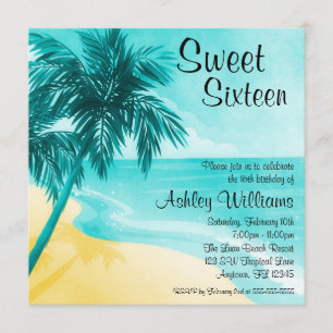 Tropical Beach Sweet 16 Birthday Party Invitations