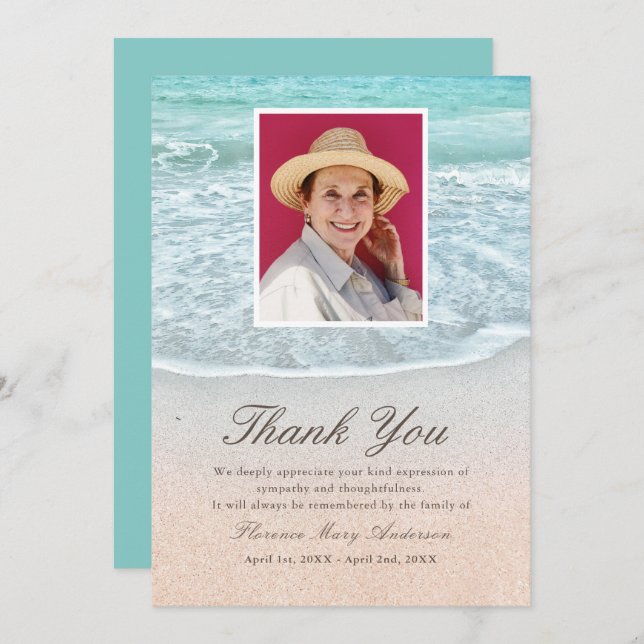 Tropical Beach Sympathy Memorial Thank You Photo Invitation (Front/Back)
