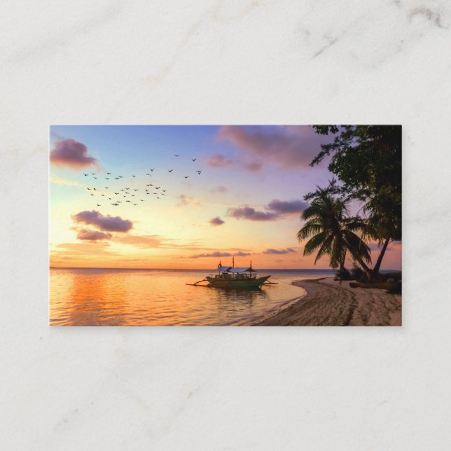Tropical Beach Tahiti Island Sunset Business Card (Front)