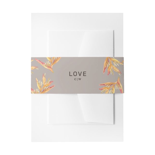 Tropical Beach Taupe Wedding Invitation Belly Band (Front Example)