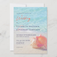 Tropical Beach Teal & Coral Conch Shell Wedding