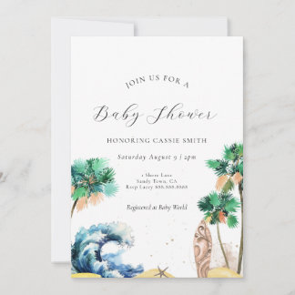 Tropical Beach Theme Baby Shower Invitation Unisex