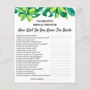 Tropical Beach Theme Bridal Shower Trivia Question Flyer