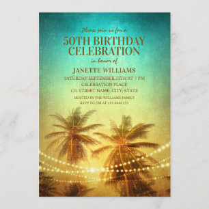 Tropical Beach Themed 50th Birthday Party Hawaiian Invitation