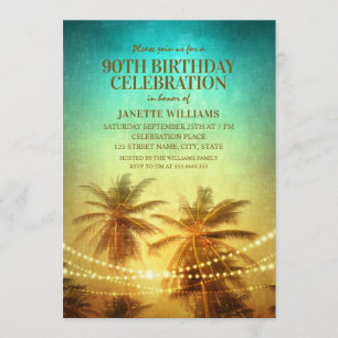 Tropical Beach Themed 90th Birthday Party Hawaiian Invitation