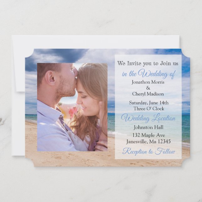 Tropical Beach Themed Photo Wedding Invites (Front)