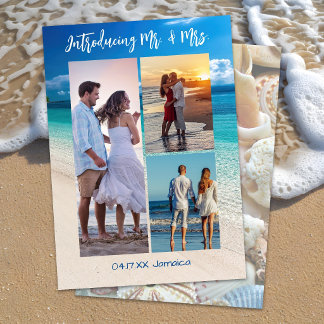 Tropical Beach Three Photo Eloped Announcement
